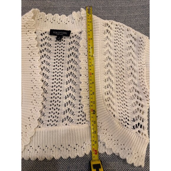 Perceptions New York Womens Small White Open-Knit Short Sleeve Cropped Cardigan - Picture 5 of 6